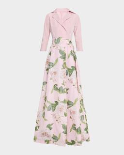 Floral-Print Faille Taffeta Shirt Gown