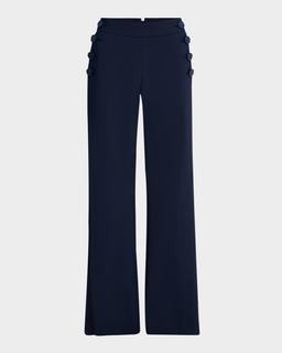 Cotton-Stretch Flare Sailor Pants With Tie Back