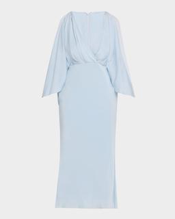 Deep V Cascade Midi Silk Dress