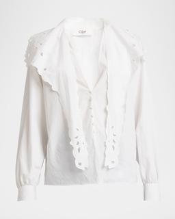 Embroidered Lavallière Cotton Shirt