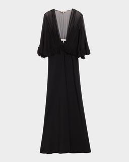Ruffle Shrug Silk Maxi Dress