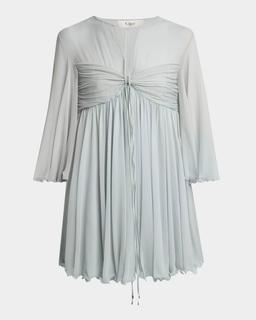 Twisted Bust 3/4-Sleeve Chiffon Mini Dress