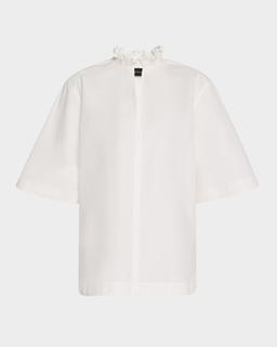 Cecilia Ruffle-Collar Short-Sleeve Shirt