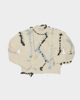 Jade Scrap-Embellished Cable Crewneck Sweater