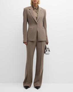 Spread-Collar Silk Charmeuse Blouse