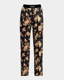 Logo-Band Hendrix Floral Stretch Silk Pajama Pants