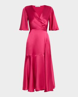 Lilibet Silk Satin Midi Wrap Dress