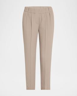 Straight-Leg Ankle Silk Pull-On Pants
