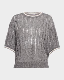 Micro Sequined Linen French Riveria Sweater
