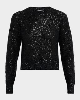Paillette Linen-Cashmere Crewneck Sweater