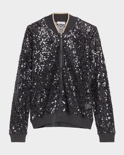 Paillette Net Knit Zip Bomber Cardigan