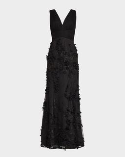 Embroidered Floral Applique Gown