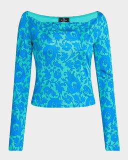 Tile-Print Jersey Long-Sleeve Top