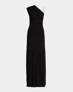 Cora One-Shoulder Pleated Crepe Chiffon Maxi Dress