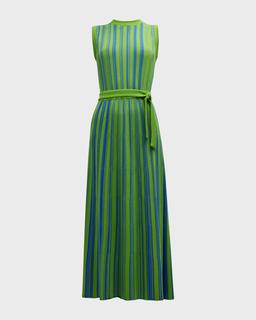 Sleeveless Soft Ribbed Knit Belted Maxi Dress - Modern Fit
