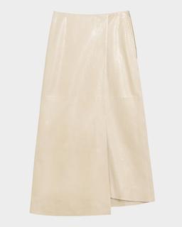 Hannas Crocodile-Embossed Leather Wrap Skirt