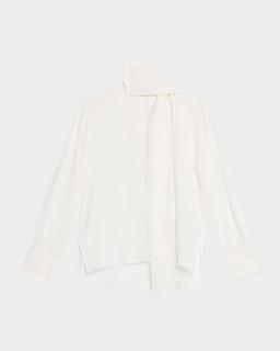 Esteban Neck-Scarf Long-Sleeve Silk Top