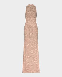 Juno Crystal Mock-Neck Sleeveless Gown