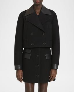 Mei Faux Leather Pocket Button-Front Wool Mini Skirt