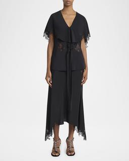 Lace Cape Silk Blouse