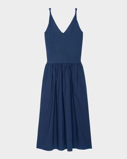 France Solid Poplin Jersey Midi Dress
