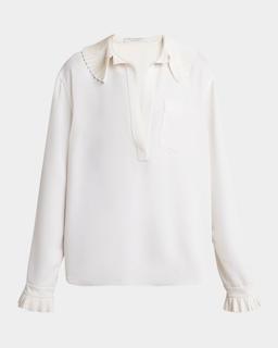 Pleated Ruffle Collared Blouse