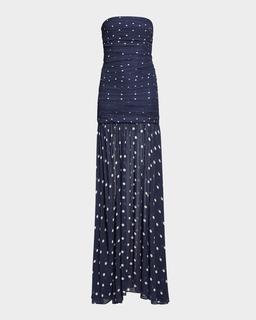 Annalise Ruched Strapless Polka Dot Dress