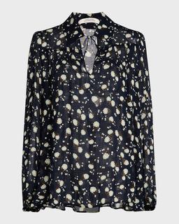 Floral Volumes Printed Ruffle-Trim Blouse