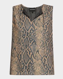 Split-Neck Tie Sleeveless Blouse