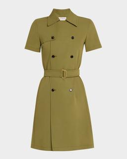 Short-Sleeve Belted Mini Trench Dress