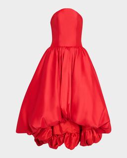 Strapless Bubble-Skirt Tea-Length Dress