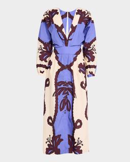 Latitud Marina Plunging Long-Sleeve Ankle Dress