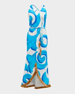 Urania Fringe-Trim Cotton Halter Midi Dress