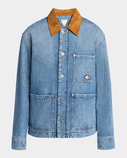 Suede Collar Vintage Indigo Denim Jacket