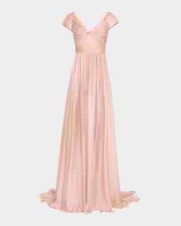 Twisted Pleated Chiffon Gown