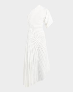 Asymmetric Ray Ribbed One-Shoulder Midi Dress