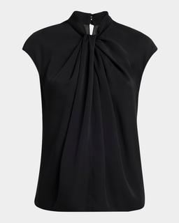 Twisted Cap-Sleeve Georgette Silk Blouse