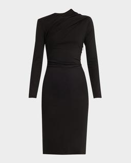 Asymmetric Long-Sleeve Jersey Dress
