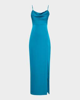 Ciara Cowl-Neck Satin Column Gown