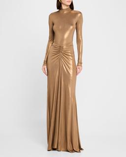 Metallic Coated Jersey Mock-Neck Bodysuit