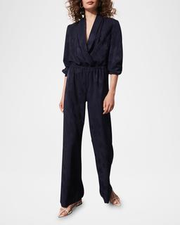 Devon Floral Jacquard Straight-Leg Pull-On Pants