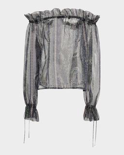 Metallic Paisley Ruffle Off-The-Shoulder Blouse