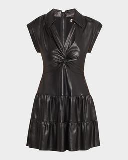 Mila Vegan Leather Twist-Front Mini Dress