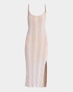 Sleeveless Paillette Rib Slit Midi Dress