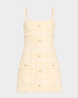 Michel Button-Front Sleeveless Tweed Mini Dress