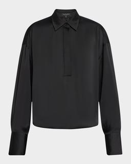 Martha Long-Sleeve Satin Popover Shirt