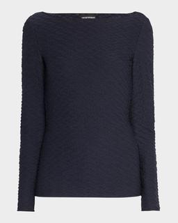 Bateau-Neck Textured Jersey Blouse
