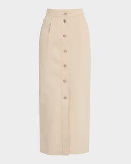 Straight Stretch Cotton Midi Skirt