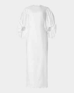 Danielle Eyelet Embroidered Puff-Sleeve Maxi Dress