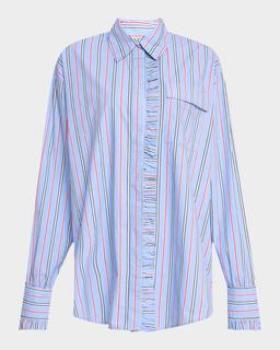 Kylie Striped Ruffle Button-Down Shirt